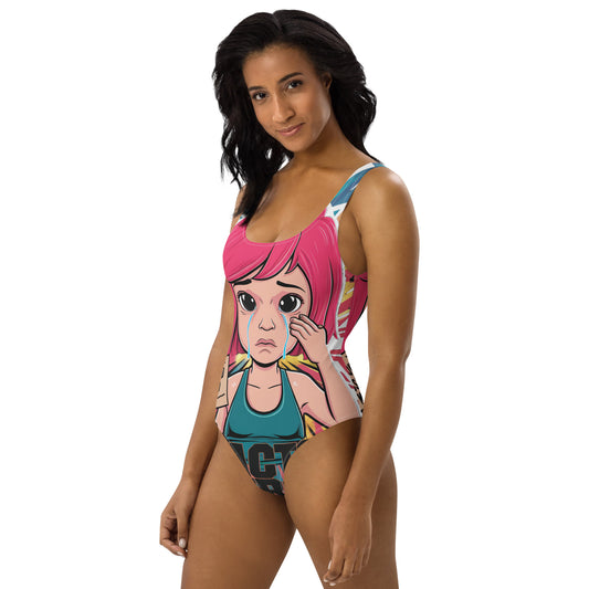 Women's Cry Baby Sad Kitty One-Piece Swimsuit