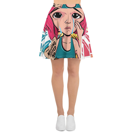 Women's Cry Baby Sad Kitty Skater Skirt